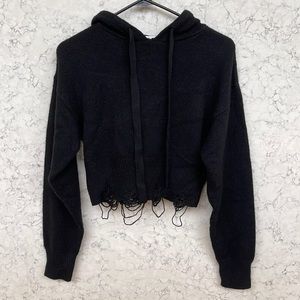 Cropped Black Knit Hoodie